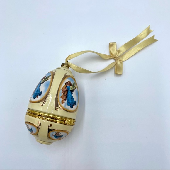 Mr. Christmas Valerie Parr Hill Musical Egg Ornament Trinket Yellow Angels WORKS - Picture 3 of 11
